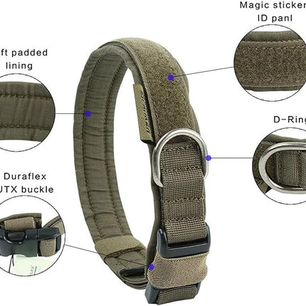 EXCELLENT ELITE SPANKER Tactical Small Puppy Dog Collar Nylon Adjustable Heavy Duty Military for Small Medium and Large Dogs Pet Soft Padded Dog Collar(RGN-M)