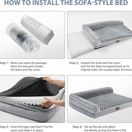 BFPETHOME Orthopedic Dog Bed for Extra Large Dogs-Big Waterproof Sofa Dog Bed with Removable Washable Cover, Large Pet Bed with Waterproof Lining and Nonskid Bottom,Pet Bed for Large Dogs, Grey