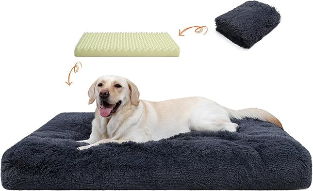 XL Orthopedic Dog Beds Large Sized Dog, Washable Dog Bed with Removable Cover, Waterproof Dog Crate Bed with Non-Slip Bottom, Fluffy Pet Bed 41×27 Inch, Dark Grey