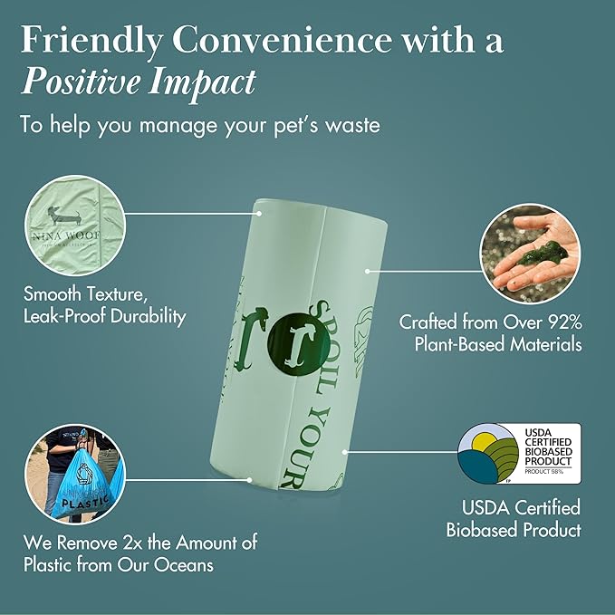 Eco-Friendly 92% Plant-Based Dog Poop Bags Rolls -270 Extra Thick, Durable, Leak-Proof, Odorless, Convenient Disposal - USDA Certified, Heavy-Duty Trash Bags and Garbage Bags