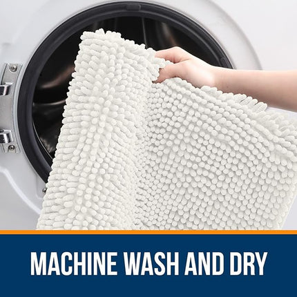 OLANLY Bathroom Rugs 47x17, Extra Soft Absorbent Chenille Bath Rugs, Rubber Backing Quick Dry, Machine Washable Bath Mats for Bathroom Floor, Tub and Shower, Home Decor Accessories, Ivory