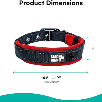 Black Rhino - The Comfort Collar Ultra Soft Neoprene Padded Dog Collar for All Breeds - Heavy Duty Adjustable Reflective Weatherproof (Small, Red/Black)