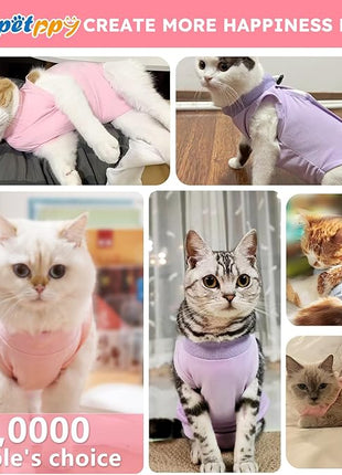 Cat Recovery Suit for Spay Abdominal Wounds, Kitten Onesie Bodysuit for Cats After Surgery, Cat Surgery Recovery Suit Female Cone of Shame Alternative for Cats Anti Licking (Pink,M)