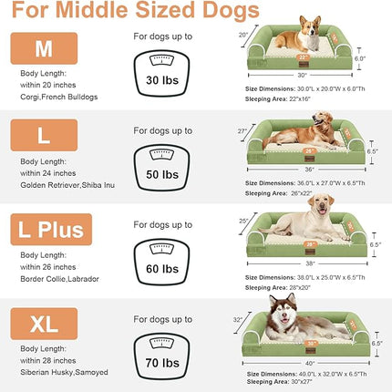 Large Dog Bed Orthopedic Washable: Beds Bolster XL Bed Medium Large Dogs Egg Crate Foam Couch Sofa Waterproof with Removable Cover - Grass Green