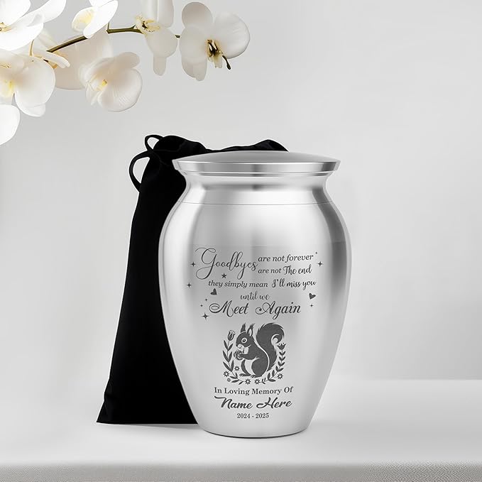 Artsy Woodsy Squirrel Memorial Mini Urn for Human Ashes Keepshake, Decorative Keepsake Urn with Engraved Squirrel 2.56 inch, Small Memorial Gifts for Pet Lovers (05, 2.56 x 1.77)