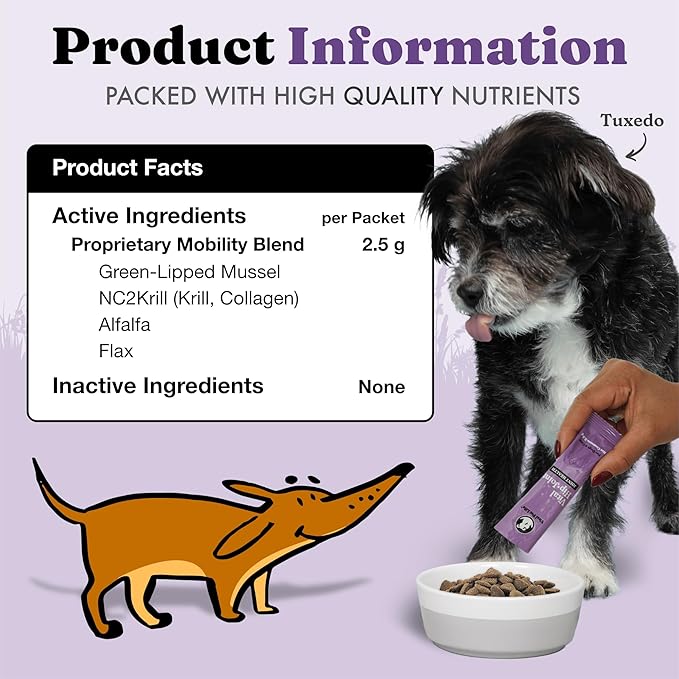 Vital Pet Life Green Lipped Mussel & Krill Powder, Hip & Joint Supplement for Dogs and Cats, Dog Joint Supplement, Mobility, Inflammation Defense, Collagen for Dogs, Veterinarian Developed, 30 packets