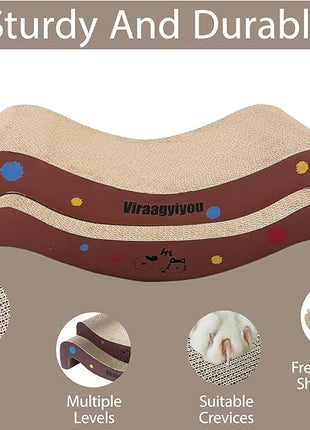Cat Scratcher, Cat Scratching Board, Cat Scratcher Set, Scratch-Resistant Cat Scratching Post Large (20L X 4H in.) and Small (16.5L X 2.5H in.), Corrugated Cardboard
