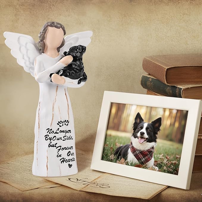 Loss of Dog Sympathy Gift, Dog Memorial Gifts, Angel Figurine, Remembrance Keepsake, Pet Sympathy Gift(Black-S Size)