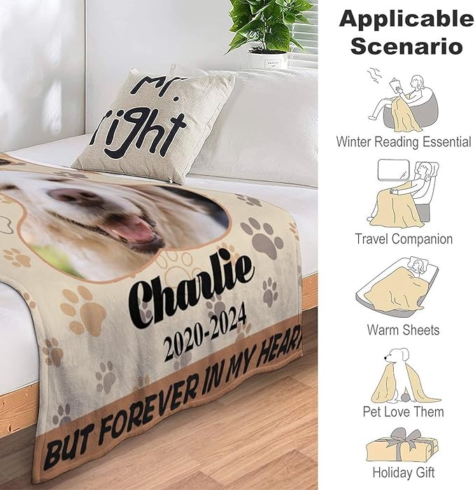 Artsadd Custom Dog Memorial Gifts for Loss of Pet Cat, Personalized Dog Blankets with Photos, Pet Memorial Throw Blanket Gifts, Pet Loss Gifts, in Loving Memory Blanket for Pet Cat Lovers