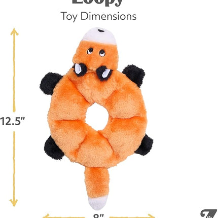 ZippyPaws Loopy - No Stuffing Dog Toys to Keep Them Busy, for Small, Medium, & Large Dogs, Squeaky Pet Toy for Boredom, Unstuffed Chew Toy, Soft Plush Puppy Products, Fox - 10"