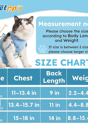 Cat Recovery Suit, Kitten Surgical Bodysuit for Abdominal Wound Anti Licking After Surgery, Pet Surgical Recovery Snugly Suit Cat Spay Recovery Suit Female for Small Male Female Cats Blue L