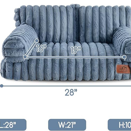 Hollypet Fluffy Plush Pet Cat Couch Soft Calming Pet Sofa Beds for Medium Small Cats and Dogs, Haze Blue