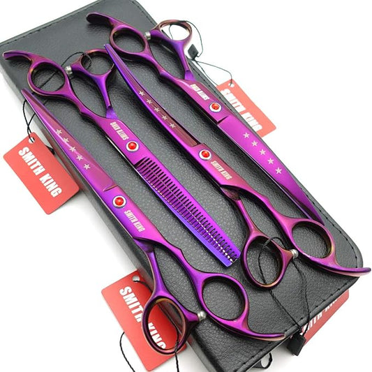 7.0in Professional Pet Grooming Scissors set,Straight & Thinning & Curved scissors 4pcs set for Dog grooming (Violet)