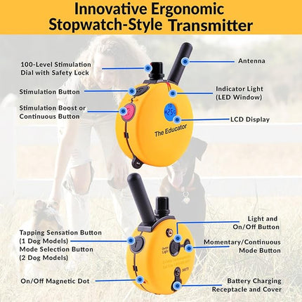 Educator E-Collar Humane Dog Training Collar with Remote, Features 100 Levels of Safe Stimulation, Tapping Sensation, Night Light, Waterproof, Rechargeable, 3/4 Mile 1 Dog, Yellow