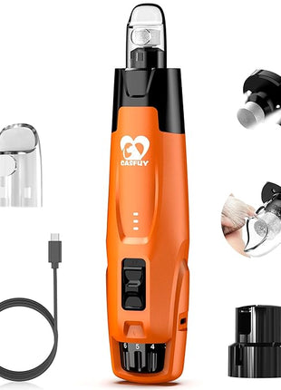 Casfuy New 6-Speed Dog Nail Grinder - 50% More Power Dog Nail Trimmers with 2 LED Lights Quiet 7h Running Time Electric Pet Nail Grinder File Toenail Grinder for Large Medium Small Dogs & Cats (OR)