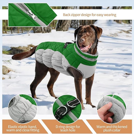 Large Dog Coat, XXLarge Dog Winter Coat, Waterproof Pet Jacket with Back Zipper,Extra Large Pet Coats, Warm Fleece Jacket with D-Ring, Windproof Winter Clothes Golden Retriever,Green,XXL