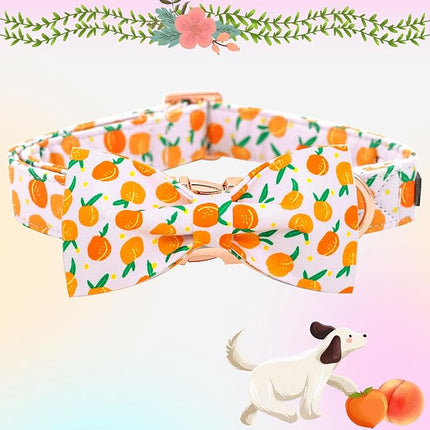 Elegant little tail Dog Collar, Peach Pattern Pet Collars with Bow Girl Cotton Bowtie Collars Spring Puppy Gift Adjustable Pet Collar for X-Small Dogs