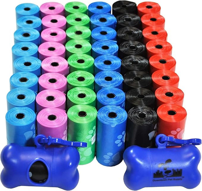 Downtown Pet Supply Poop Bags for Dogs with Dispenser, 1000 Count - Leak-Proof Dog Waste Bags and Bone-Shaped Dog Poop Bags Holder for Leash - Rainbow with Paw Prints, 12.5" x 8.5"