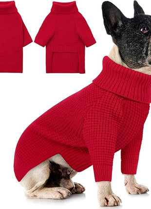 Queenmore XXL Dog Sweater, Long Sleeve Dog Sweaters, Turtleneck Dogs Sweaters for Large Breeds, Cold Weather Doggie Sweatshirt, Extra Large Pet Sweaters, Red 2XL