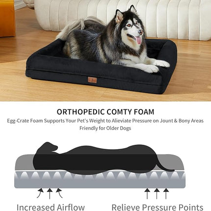XLarge Waterproof Dog Bed for Extra Large Dogs, XL Dog Bed with Removable Washable Cover, 4-Sides Removable Bolster Pet Sofa with Non-Slip Bottom, Black
