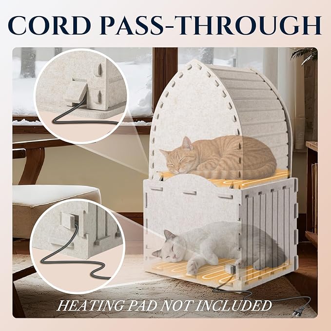 Apasiri 2-Story Cat House for Indoor Cats: Convertible 2-in-1 Felt Cat Condo, Scratch-Resistant Cat Beds, Hideaway Cave for Multi Small Pet Kitten to Relief Anxious, Transitional Modern Cat Furniture