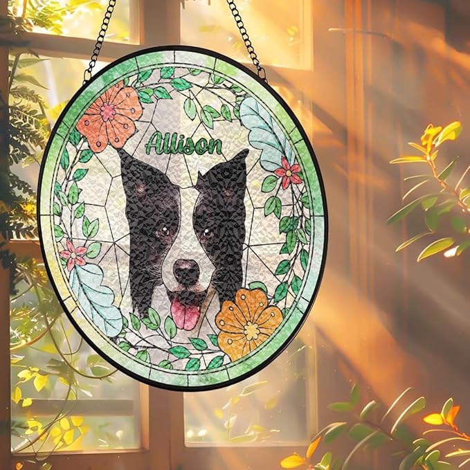 Custom Dog Portrait Stained Glass Suncatcher, Pet Memorial Stained Glass Photo Suncatcher, Staineds Glass Dog Memorial, Loss of Dogs Sympathy Gift Personalized, Pet Loss Gifts /9