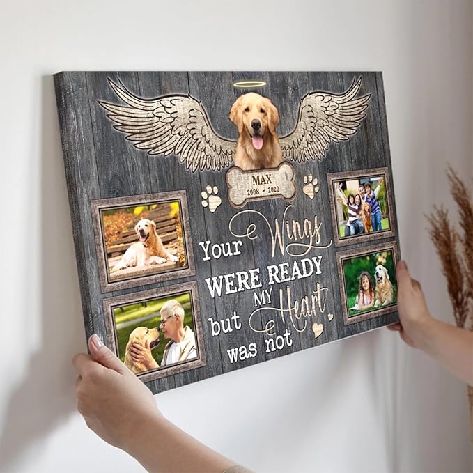 Dem Canvas Personalized Photo Canvas Prints For Dog Lover, Dog Loss Gifts, Your Wings Were Ready, Pet Memorial Gifts, Dog Death Sympathy Gifts, Dog Cat Passing Away Loss Gift Dog Grieving Gifts