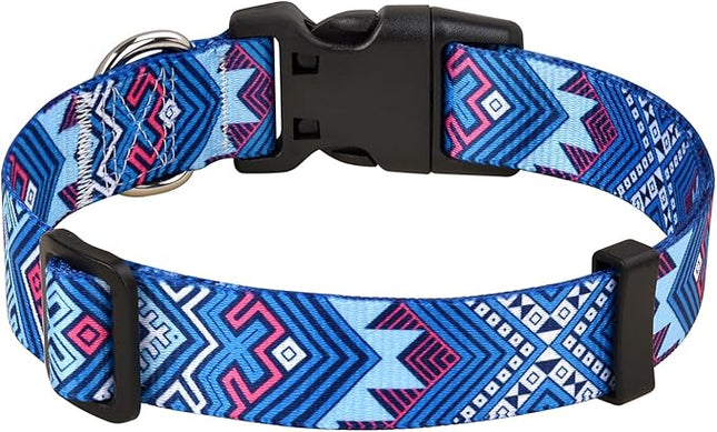 Dog Collar with Bohemia Floral Tribal Geometric Patterns - Soft Ethnic Style Collar Adjustable for Small Medium Large Dogs(Blue Ethnic Style,S)