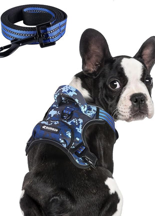 BUMBIN Dog Harness for Large Dogs, No Pull Adjustable No Choke Pet Vest with Dog Leash Fit Smart Reflective Pet Walking Harness for Training Easy Control Soft Handle Blue Camo M