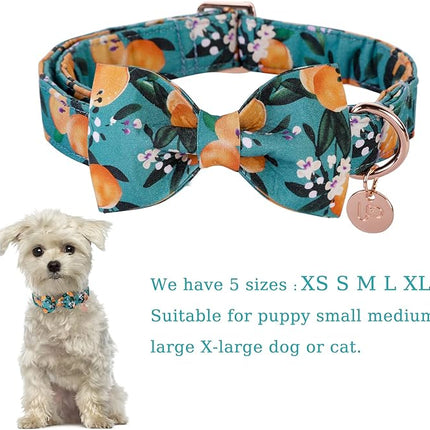Dog Collar with Bow Tie, Durable Comfortable Cotton Dog Bowtie Collar with Metal Buckle for Small Dog Girl Boy, Summer Cute Dog Collar, S