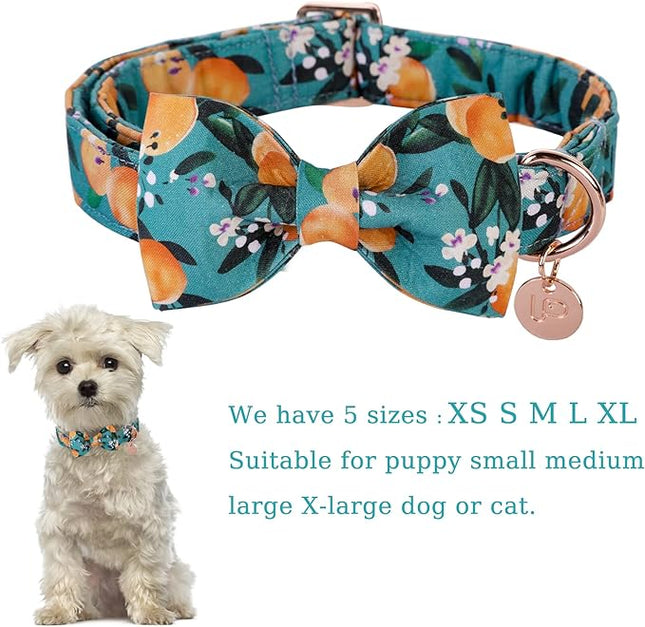 Dog Collar with Bow Tie, Durable Comfortable Cotton Dog Bowtie Collar with Metal Buckle for X-Large Dog Girl Boy, Summer Cute Dog Collar, XL