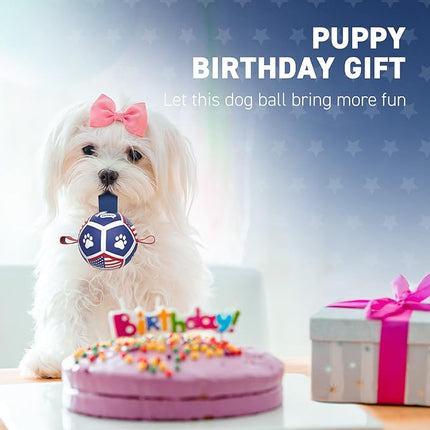 QDAN Puppy Balls, Dog Toys, Dog Balls with Straps for Small Breed, Soccer Ball for Dogs, Puppy Toys, Dog Birthday Gift (Flag, 3.5 inch)