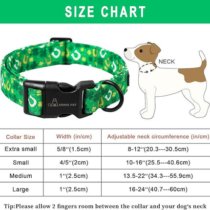 ARING PET St Patrick Collar for Dogs, Cotton Adjustable Green Shamrock Pet Collar Trefoil Puppy Collars with Quick Release Buckle for X-Small Boy Girl Dogs