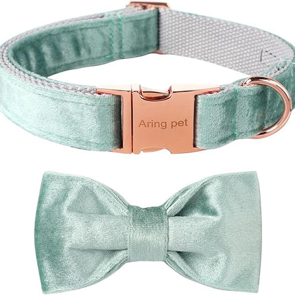 ARING PET Velvet Dog Collars with Bow tie, Dog Bowtie Collar, Adjustable Green Dog Collar,X-Small.