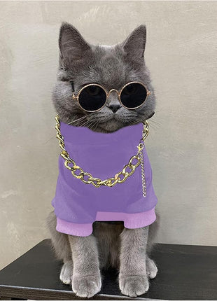 QWINEE 3Pcs Dog Hoodie Cat Apparel Dog Custume Set with Necklace and Sunglasses Pet Clothes for Puppy Small Medium Dogs Cats Mauve Purple Small