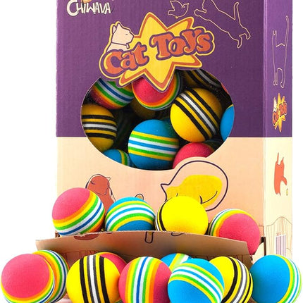 CHIWAVA 45 Pack 1.7'' Foam Cat Toys Ball Rainbow Color Balls Kitten Activity Chases Quiet Play Mix Color