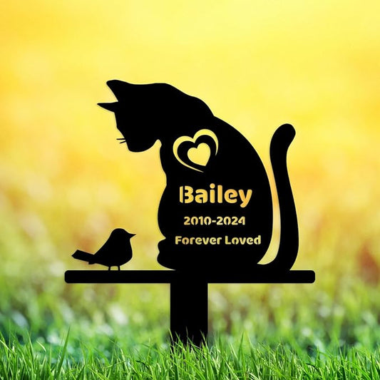 Custom Cat Grave Marker Metal Memorial Plaque for Outdoors, Personalized Bird Cat Memorial Garden Stake, Cat Loss Stake Pet Memorial Gift, Cat Memorial Garden Decor Sympathy Grave Stake