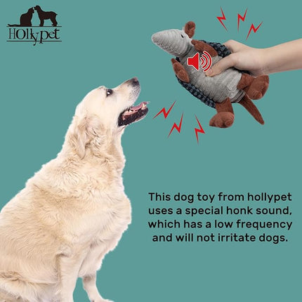 Hollypet Plush Dog Squeaky Toy Stuffed Armadillo Animal Pet Puppy Chew Toys with Clean Teeth for Small Medium Large All Breed Sizes Dogs, Dark Gray and Light Gray,8 in