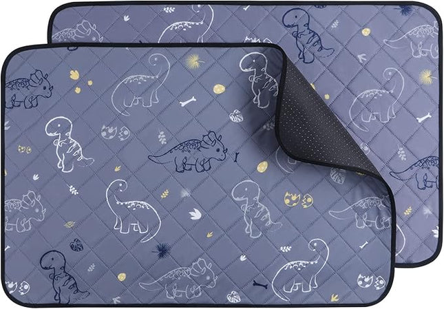 IEUUMLER Washable Pee Pads for Dogs, 2 Pack Non-Slip & Waterproof Pack Whelping Pad, Reusable Washable Puppy Potty Training Pad with Fast Absorbent for Playpen EU007 (Gray Dinosaur, 36"X24"-2pcs)