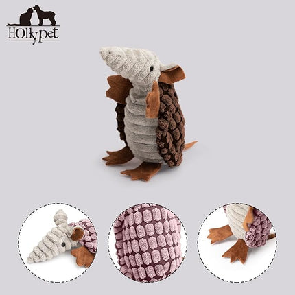 Hollypet Plush Dog Squeaky Toy Stuffed Armadillo Animal Pet Puppy Chew Toys with Clean Teeth for Small Medium Large All Breed Sizes Dogs, Brown, 6 in