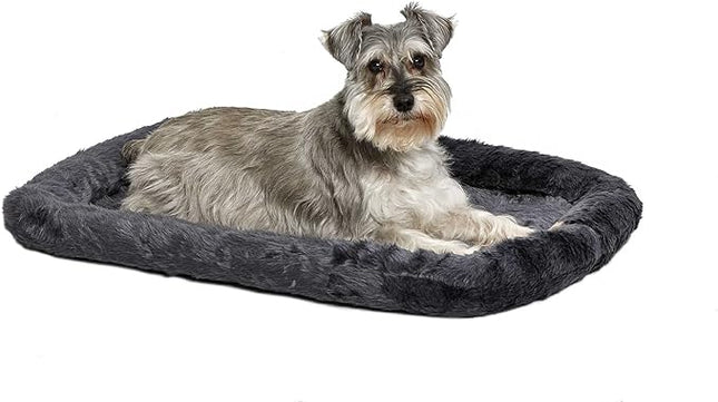 New World Dog Bed – Gray Faux Fur Bolster, Ultra-Soft and Machine Washable, Fits 30-Inch Crates and Carriers, for Medium-Sized Breeds