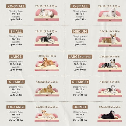 Large Dog Bed Orthopedic Washable - Couch Sofa - XXL Large Big Dogs - Beds Bolster Pet - Memory Foam - Waterproof with Removable Cover - Pink Dog Bed