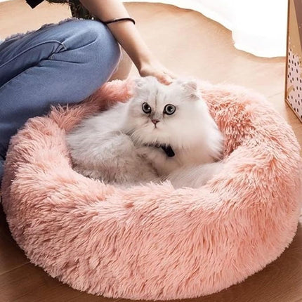 Cat Beds for Indoor Cats - Cat Bed Washable 20/24 inches, Dog Beds for Small Medium Dogs, Anti Anxiety Round Fluffy Plush Faux Fur Pet Bed, Thick Bottom (Pink, Medium)