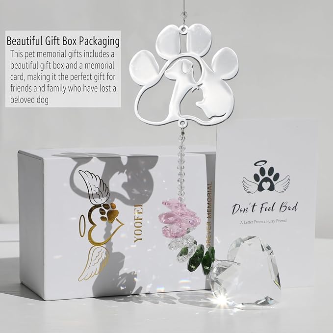 Pet Memorial Suncatcher, Dog Memorial Gifts, for Pet Loss and Pet Sympathy, Thoughtful Bereavement Remembrance Gifts for Dogs and Cats