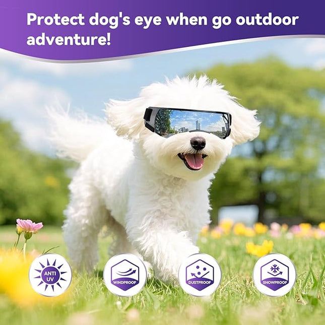 LESYPET Dog Goggles for Small Medium Dogs, UV Protection Dog Sunglasses with Foam Padded, Windproof Eye Protection Puppy Sunglasses for Riding Driving, Adjustable, Silver