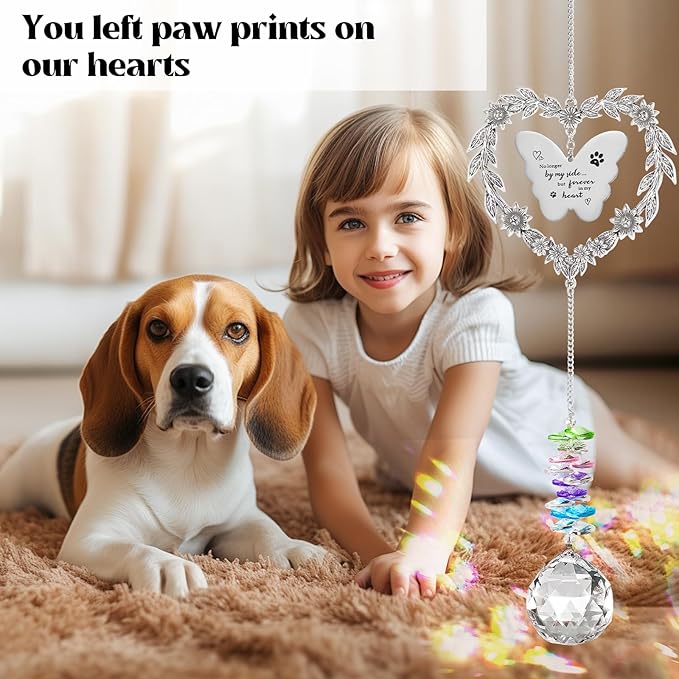 Dog Memorial Gifts for Loss of Dog, Pet Sympathy Suncatcher with Personalized Words, Cat Death Remembrance Gift for Pet Lovers, Heart Shaped Cat Bereavement Ornament with Sympathy Card