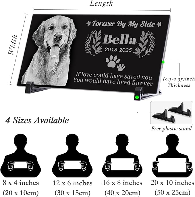 Personalized Pet Memorial Stone, Weatherproof Granite Dog Headstone - Custom Grave Marker for Dogs&Cats Engraved with Photo Name Date,Memorial Stones for Memory Garden