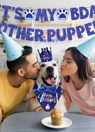 Birthday Bandana Hat Set - Dog Party Supplies with Cute Bow Tie and Birthday Banner for Small, Medium & Large Dogs