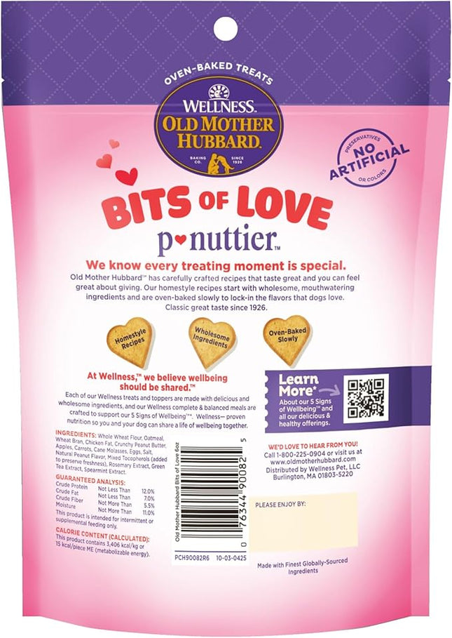 Old Mother Hubbard Wellness Bits of Love P-Nuttier Dog Biscuits, Natural, Seasonal, Valentine's Day Treats, Peanut Butter Flavor, (6 Ounce Bag)