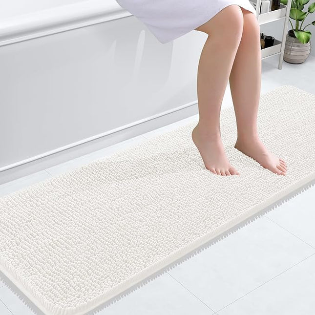 OLANLY Bathroom Rugs 59x20, Extra Soft Absorbent Chenille Bath Rugs, Rubber Backing Quick Dry, Machine Washable Bath Mats for Bathroom Floor, Tub and Shower, Home Decor Accessories, Ivory